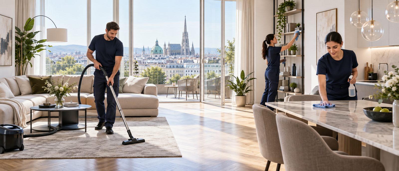 KI-generiertes Symbolbild: Laufende Wohnungsreinigung in einer Wiener Wohnung