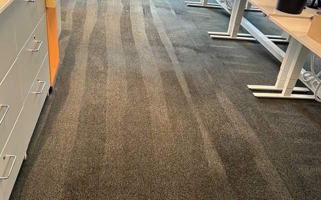 Büroteppichboden mit sichtbaren Reinigungsbahnen